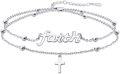 wholesale 925 Sterling Silver Faith Cross Double Layered Beaded Chain Bracelet - Christian Jewelry for Women-0-0