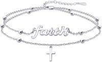 wholesale 925 Sterling Silver Faith Cross Double Layered Beaded Chain Bracelet - Christian Jewelry for Women-Double layer faith cross bracelet