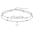 wholesale 925 Sterling Silver Faith Cross Double Layered Beaded Chain Bracelet Wholesale - Christian Jewelry for Women-0-0
