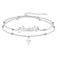 wholesale 925 Sterling Silver Faith Cross Double Layered Beaded Chain Bracelet Wholesale - Christian Jewelry for Women-Double layer faith cross bracelet