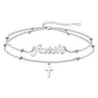 wholesale 925 Sterling Silver Faith Cross Pendant Beaded Double Layer Bracelet-Double layer faith cross bracelet