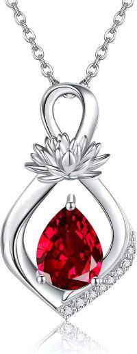 wholesale Sterling Silver Crystal Birth Flower Infinity Necklace with Birthstone for Women Girls-July-Lotus