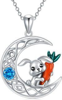 wholesale 925 Sterling Silver Birthstone Bunny Moon Pendant Necklace Rabbit Crescent Gift-December