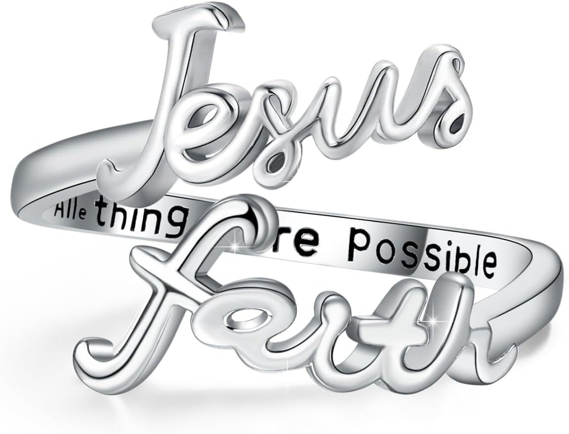 wholesale Sterling Silver Jesus Ring Adjustable Heart Faith King of Kings Christian Band for Women-Jesus Faith Ring