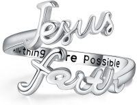 wholesale 925 Sterling Silver Jesus Ring Adjustable Heart Faith King of Kings Christian Band for Women-Jesus Faith Ring