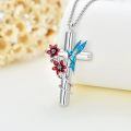 wholesale 925 Sterling Silver Cross Urn Necklace Blue Hummingbird Red Flower Cremation Memorial Pendant-0-4