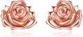 wholesale Rose Gold 925 Sterling Silver Rose Stud Earrings - Birth Flower  for Women-0-0