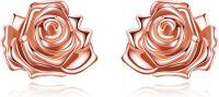 wholesale Rose Gold 925 Sterling Silver Rose Stud Earrings - Birth Flower  for Women-Rose