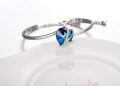 wholesale 925 Sterling Silver Blue Heart Bracelet With Chain Clasp And Crystal Accents-0-1