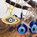wholesale  14K Solid Gold Moissanite Evil Eye Necklace for Women, 16+1 Yellow Gold Chain, Protection Amulet, Hypoallergenic, Gift Box-0-5