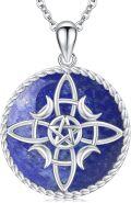 wholesale 925 Sterling Silver Pentagram Moonstone Pendant with Blue Stone and Witch's Knot Design Necklace-0-0