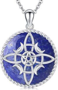 wholesale 925 Sterling Silver Pentagram Moonstone Pendant with Blue Stone and Witch's Knot Design Necklace-A4-Lapis Lazuli