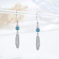 wholesale 925 Sterling Silver Turquoise & Moonstone Feather Drop Earrings-0-4