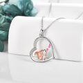wholesale 925 Sterling Silver Heart-Shaped Pendant with Pink Fox and Hearts Gift for Her-0-3