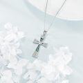 wholesale 925 Sterling Silver Abalone Shell Inlay Cubic Zirconia Cross Pendant Necklace for Women and Men-0-5