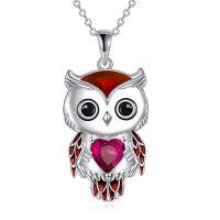 wholesale 925 Sterling Silver Birthstone Owl Pendant Necklace Jewelry Gift for Women-07-July