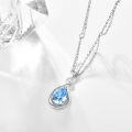 wholesale 925 Sterling Silver Blue Cubic Zirconia Necklace, Adjustable Chain, Gift Box-0-2