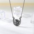 wholesale 925 Sterling Silver Black Plated Celtic Knot Horse & Girl Pendant Necklace w/Horseshoe Charm for Women-0-1