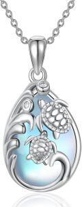 wholesale 925 Sterling Silver Moonstone Sea Life Pendant Necklaces with Turtles and Dolphins for Women-0-0