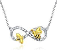 wholesale 925 Sterling Silver Infinity Love Bumblebee Heart Pendant Necklace for Women Mothers Wife Daughter Gifts Always in My Heart Jewelry Valentines Day Christmas Birthday Present-Bee Infinity Necklace