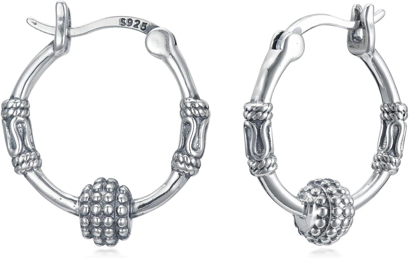 Sterling Silver Bali Boho Oxidized Hypoallergenic Huggie Hoop Earrings for Women Jewelry Gifts-Boho Bali Hoop Earrings-10