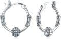 wholesale 925 Sterling Silver Bali Style Beaded Round Huggie Hoop Earrings with Ball Design - 14mm Diameter-0-0