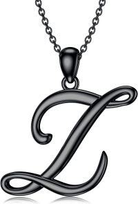 wholesale Sterling Silver 26 Letter Pendant Necklace-Letter Z-black gold plated