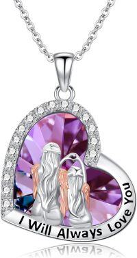 wholesale 925 Sterling Silver Purple Crystal Heart Pendant Mommy and Me Love You Forever Necklace Gifts for Women-Mum-Daughter 3