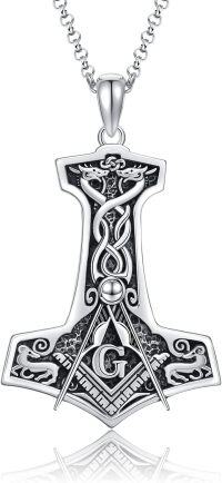 wholesale 925 Sterling Silver Mens Norse Mythology Thors Hammer Pendant Necklace with Dragons and Celtic Knots Design-1-7