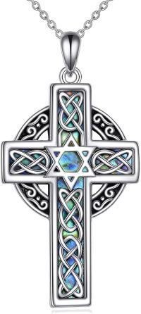 wholesale 925 Sterling Silver Celtic Knot Star of David Pendant with Abalone Shell Inlay and Chain-Star of David-Cross