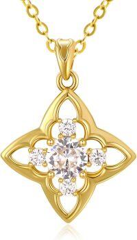 wholesale 18K Gold Plated 925 Sterling Silver Natural Birthstone Four Leaf Clover Pendant Necklace for Women-04 Apr - Simulated Diamond