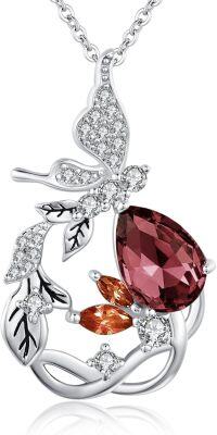 wholesale 925 Sterling Silver Crystal Red Butterfly Vine Birthstone Necklace for Women-Red January