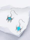 wholesale 925 Sterling Silver & Turquoise Western Cow Head Dangle Earrings for Women-0-3