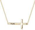 wholesale 14K Gold Sideways Cross Necklace for Women, Dainty Yellow Gold Engraved Faith Sideways Cross Choker Pendant Adjustable Jewelry for Her, 14-17-0-0