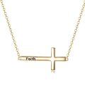 wholesale 14k Gold Faith Engraved Sideways Cross Pendant Necklace For Women-0-0