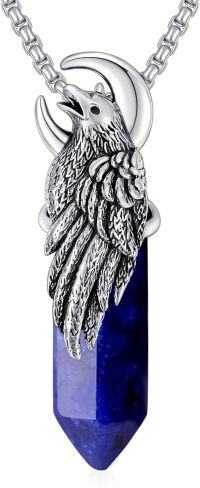 wholesale  Sterling Silver Raven Necklace Gothic Crow Pendant Jewelry for Men Women -D06-Lapis Lazuli