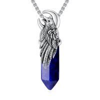 wholesale 925 Sterling Silver Red Agate Crystal Raven Moon Pendant Necklace for Men & Women-D06-Lapis Lazuli