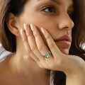 wholesale 925 Sterling Silver Adjustable Ring With Green Cz Crystal And Leaves Detail-0-2