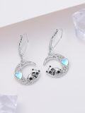 wholesale 925 Sterling Silver Panda on Moon Heart Drop Dangle Leverback Earrings for Women Girls Gifts Jewelry Accessories-0-2