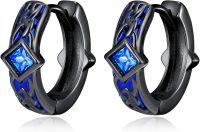 wholesale Black  Blue Crystal Square Viking Celtic Dragon Triangle Huggie Hoop Earrings-Blue Celtic