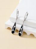 TOUPOP Sterling Silver Black Onyx Dangle Leverback Earrings-0-1