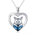 wholesale 925 Sterling Silver Heart-Shaped Blue Crystal Pig Pendant Necklace for Women and Girls' Birthday Gifts-0-0