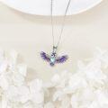 wholesale 925 Sterling Silver Purple Enamel Heart Owl Pendant Necklace for Women Gifts-0-4