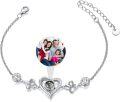 wholesale 925 Sterling Silver Heart Bracelet with Cubic Zirconia - Custom Photo Projection Memorial Gift for Mother Daughter Lover - Adjustable 6+2 Chain, 12mm Heart & 8mm Flower Charm - Elegant Gift Box for Valentine's Christmas Birthday-0-0