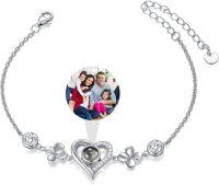 wholesale 925 Sterling Silver Heart Bracelet with Cubic Zirconia - Custom Photo Projection Memorial Gift for Mother Daughter Lover - Adjustable 6+2 Chain, 12mm Heart & 8mm Flower Charm - Elegant Gift Box for Valentine's Christmas Birthday-heart - projection photo