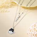 wholesale 925 Sterling Silver Layered Cat in Cup Fishbone Charm Necklace-0-3
