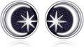 wholesale 925 Sterling Silver Blue Sandstone Star Earrings with Glittering Specks, 12.4mm-0-0