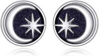 wholesale 925 Sterling Silver Blue Sandstone Star Earrings with Glittering Specks, 12.4mm-Blue- Moon and Star Earrings