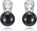 wholesale 925 Sterling Silver Heart CZ & Black Pearl Studs for Women-0-0