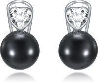 wholesale 925 Sterling Silver Heart CZ & Black Pearl Studs for Women-Style3